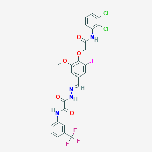 molecular formula C25H18Cl2F3IN4O5 B297523 2-(2-{4-[2-(2,3-dichloroanilino)-2-oxoethoxy]-3-iodo-5-methoxybenzylidene}hydrazino)-2-oxo-N-[3-(trifluoromethyl)phenyl]acetamide 