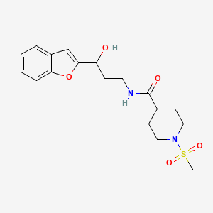 molecular formula C18H24N2O5S B2975234 N-(3-(benzofuran-2-yl)-3-hydroxypropyl)-1-(methylsulfonyl)piperidine-4-carboxamide CAS No. 1448044-99-2