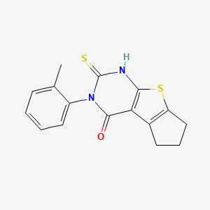 11-(2-Methylphenyl)-10-sulfanyl-7-thia-9,11-diazatricyclo[6.4.0.0,2,6]dodeca-1(8),2(6),9-trien-12-one