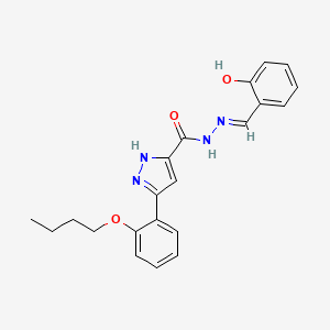 molecular formula C21H22N4O3 B2975241 (E)-3-(2-butoxyphenyl)-N'-(2-hydroxybenzylidene)-1H-pyrazole-5-carbohydrazide CAS No. 1285683-76-2