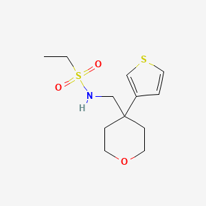 molecular formula C12H19NO3S2 B2975252 N-((4-(thiophen-3-yl)tetrahydro-2H-pyran-4-yl)methyl)ethanesulfonamide CAS No. 2309774-29-4