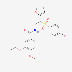 molecular formula C24H26FNO6S B2975262 3,4-diethoxy-N-(2-((4-fluoro-3-methylphenyl)sulfonyl)-2-(furan-2-yl)ethyl)benzamide CAS No. 946243-60-3