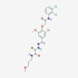 molecular formula C22H23BrCl2N4O6 B297527 2-(2-{3-bromo-4-[2-(2,3-dichloroanilino)-2-oxoethoxy]-5-methoxybenzylidene}hydrazino)-N-(3-methoxypropyl)-2-oxoacetamide 