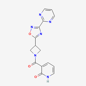 molecular formula C15H12N6O3 B2975273 3-(3-(3-(pyrimidin-2-yl)-1,2,4-oxadiazol-5-yl)azetidine-1-carbonyl)pyridin-2(1H)-one CAS No. 1327528-99-3