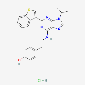 molecular formula C24H24ClN5OS B2975275 4-(2-((2-(benzo[b]thiophen-3-yl)-9-isopropyl-9H-purin-6-yl)amino)ethyl)phenol,monohydrochloride CAS No. 2319882-01-2