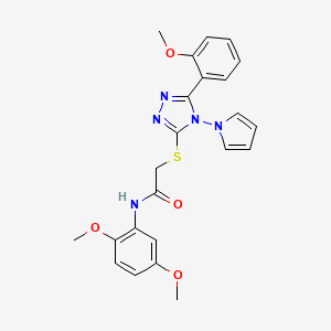 molecular formula C23H23N5O4S B2975284 N-(2,5-dimethoxyphenyl)-2-{[5-(2-methoxyphenyl)-4-(1H-pyrrol-1-yl)-4H-1,2,4-triazol-3-yl]sulfanyl}acetamide CAS No. 896315-68-7