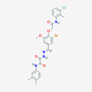 molecular formula C27H26BrClN4O5 B297532 2-(2-{3-bromo-4-[2-(3-chloro-2-methylanilino)-2-oxoethoxy]-5-methoxybenzylidene}hydrazino)-N-(3,4-dimethylphenyl)-2-oxoacetamide 