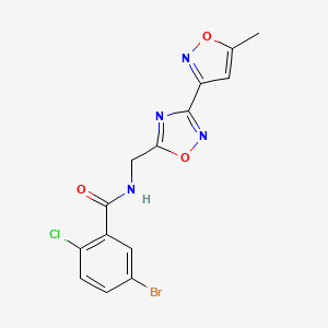 molecular formula C14H10BrClN4O3 B2975333 5-bromo-2-chloro-N-((3-(5-methylisoxazol-3-yl)-1,2,4-oxadiazol-5-yl)methyl)benzamide CAS No. 2034504-97-5