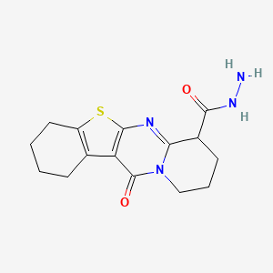 molecular formula C15H18N4O2S B2975344 12-oxo-1,2,3,4,7,9,10,12-octahydro-8H-[1]benzothieno[2,3-d]pyrido[1,2-a]pyrimidine-7-carbohydrazide CAS No. 299962-58-6