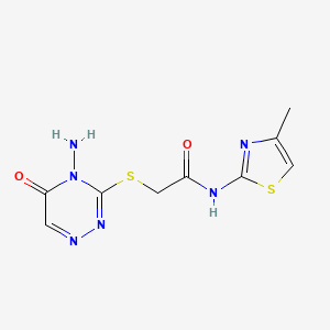 molecular formula C9H10N6O2S2 B2975361 2-((4-amino-5-oxo-4,5-dihydro-1,2,4-triazin-3-yl)thio)-N-(4-methylthiazol-2-yl)acetamide CAS No. 869068-58-6