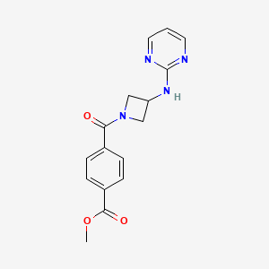 molecular formula C16H16N4O3 B2975387 Methyl 4-(3-(pyrimidin-2-ylamino)azetidine-1-carbonyl)benzoate CAS No. 2034605-46-2