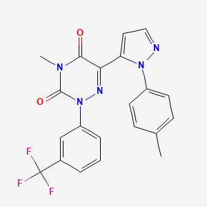 molecular formula C21H16F3N5O2 B2975400 4-Methyl-6-(1-(4-methylphenyl)-1H-pyrazol-5-yl)-2-(3-(trifluoromethyl)phenyl)-1,2,4-triazine-3,5(2H,4H)-dione CAS No. 477709-53-8