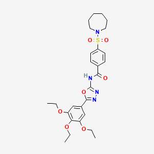 molecular formula C27H34N4O7S B2975419 4-(azepan-1-ylsulfonyl)-N-[5-(3,4,5-triethoxyphenyl)-1,3,4-oxadiazol-2-yl]benzamide CAS No. 533871-77-1