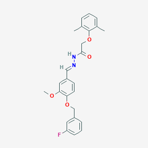 molecular formula C25H25FN2O4 B297544 2-(2,6-dimethylphenoxy)-N'-[(E)-{4-[(3-fluorobenzyl)oxy]-3-methoxyphenyl}methylidene]acetohydrazide 