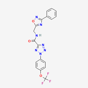 molecular formula C18H12F3N7O3 B2975440 N-((3-phenyl-1,2,4-oxadiazol-5-yl)methyl)-2-(4-(trifluoromethoxy)phenyl)-2H-tetrazole-5-carboxamide CAS No. 1396881-81-4