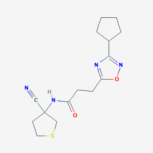 molecular formula C15H20N4O2S B2975442 N-(3-cyanothiolan-3-yl)-3-(3-cyclopentyl-1,2,4-oxadiazol-5-yl)propanamide CAS No. 1427996-62-0