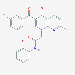 molecular formula C24H17ClFN3O3 B2975446 2-(3-(3-chlorobenzoyl)-7-methyl-4-oxo-1,8-naphthyridin-1(4H)-yl)-N-(2-fluorophenyl)acetamide CAS No. 894894-06-5