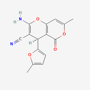 molecular formula C15H12N2O4 B2975453 (4S)-2-amino-7-methyl-4-(5-methylfuran-2-yl)-5-oxo-4H-pyrano[3,2-c]pyran-3-carbonitrile CAS No. 351449-17-7