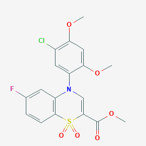 molecular formula C18H15ClFNO6S B2975462 4-(5-氯-2,4-二甲氧基苯基)-6-氟-4H-1,4-苯并噻嗪-2-甲酸甲酯 1,1-二氧化物 CAS No. 1291858-47-3
