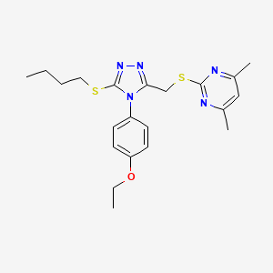 B2975471 2-[[5-Butylsulfanyl-4-(4-ethoxyphenyl)-1,2,4-triazol-3-yl]methylsulfanyl]-4,6-dimethylpyrimidine CAS No. 868222-28-0