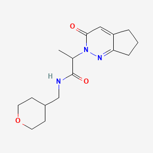 molecular formula C16H23N3O3 B2975510 2-(3-oxo-3,5,6,7-tetrahydro-2H-cyclopenta[c]pyridazin-2-yl)-N-((tetrahydro-2H-pyran-4-yl)methyl)propanamide CAS No. 2097899-99-3