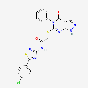 molecular formula C21H14ClN7O2S2 B2975512 N-[5-(4-chlorophenyl)-1,2,4-thiadiazol-3-yl]-2-[(4-oxo-5-phenyl-1H-pyrazolo[3,4-d]pyrimidin-6-yl)sulfanyl]acetamide CAS No. 690960-29-3
