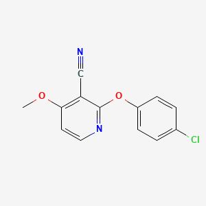 molecular formula C13H9ClN2O2 B2975526 2-(4-氯苯氧基)-4-甲氧基烟腈 CAS No. 338773-52-7