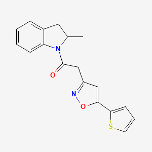 molecular formula C18H16N2O2S B2975567 1-(2-Methylindolin-1-yl)-2-(5-(thiophen-2-yl)isoxazol-3-yl)ethanone CAS No. 946227-91-4