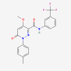 molecular formula C20H16F3N3O3 B2975570 4-甲氧基-1-(4-甲苯基)-6-氧代-N-[3-(三氟甲基)苯基]哒嗪-3-甲酰胺 CAS No. 941879-61-4