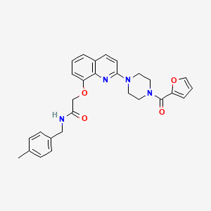 molecular formula C28H28N4O4 B2975575 2-((2-(4-(furan-2-carbonyl)piperazin-1-yl)quinolin-8-yl)oxy)-N-(4-methylbenzyl)acetamide CAS No. 941910-13-0