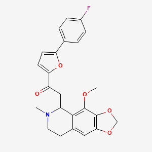 molecular formula C24H22FNO5 B2975577 1-(5-(4-Fluorophenyl)furan-2-yl)-2-(4-methoxy-6-methyl-5,6,7,8-tetrahydro-[1,3]dioxolo[4,5-g]isoquinolin-5-yl)ethanone CAS No. 858766-19-5