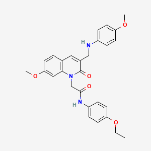 molecular formula C28H29N3O5 B2975601 N-(4-乙氧基苯基)-2-(7-甲氧基-3-(((4-甲氧基苯基)氨基)甲基)-2-氧代喹啉-1(2H)-基)乙酰胺 CAS No. 894562-25-5