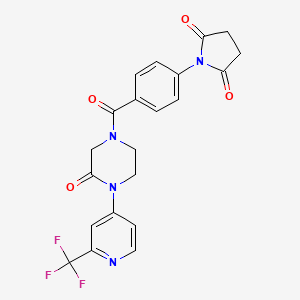 molecular formula C21H17F3N4O4 B2975602 1-[4-[3-Oxo-4-[2-(trifluoromethyl)pyridin-4-yl]piperazine-1-carbonyl]phenyl]pyrrolidine-2,5-dione CAS No. 2380095-52-1