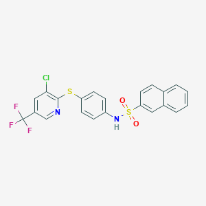molecular formula C22H14ClF3N2O2S2 B2975603 N-[4-[3-chloro-5-(trifluoromethyl)pyridin-2-yl]sulfanylphenyl]naphthalene-2-sulfonamide CAS No. 1023540-33-1
