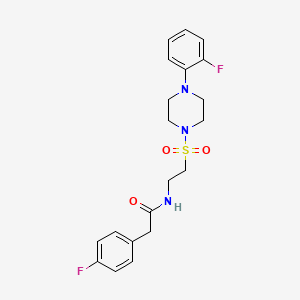 molecular formula C20H23F2N3O3S B2975605 2-(4-氟苯基)-N-(2-((4-(2-氟苯基)哌嗪-1-基)磺酰基)乙基)乙酰胺 CAS No. 897618-28-9