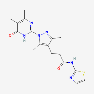 molecular formula C17H20N6O2S B2975610 3-(1-(4,5-dimethyl-6-oxo-1,6-dihydropyrimidin-2-yl)-3,5-dimethyl-1H-pyrazol-4-yl)-N-(thiazol-2-yl)propanamide CAS No. 1171507-84-8