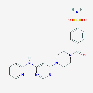 molecular formula C20H21N7O3S B2975613 4-(4-(6-(Pyridin-2-ylamino)pyrimidin-4-yl)piperazine-1-carbonyl)benzenesulfonamide CAS No. 1428348-44-0