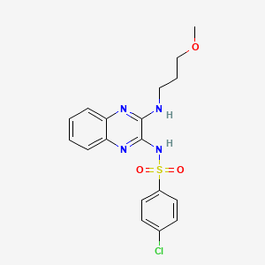 molecular formula C18H19ClN4O3S B2975616 4-chloro-N-(3-((3-methoxypropyl)amino)quinoxalin-2-yl)benzenesulfonamide CAS No. 713088-49-4