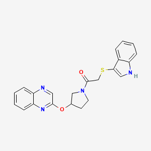 molecular formula C22H20N4O2S B2975619 2-((1H-indol-3-yl)thio)-1-(3-(quinoxalin-2-yloxy)pyrrolidin-1-yl)ethan-1-one CAS No. 2176338-55-7