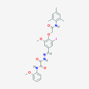 molecular formula C28H29IN4O6 B297563 2-(2-{3-iodo-4-[2-(mesitylamino)-2-oxoethoxy]-5-methoxybenzylidene}hydrazino)-N-(2-methoxyphenyl)-2-oxoacetamide 
