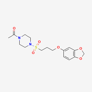 molecular formula C16H22N2O6S B2975631 1-(4-((3-(苯并[d][1,3]二氧杂环-5-氧基)丙基)磺酰基)哌嗪-1-基)乙酮 CAS No. 946315-75-9