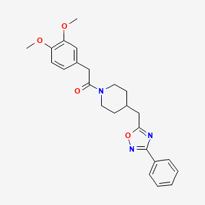 molecular formula C24H27N3O4 B2975633 1-[(3,4-Dimethoxyphenyl)acetyl]-4-[(3-phenyl-1,2,4-oxadiazol-5-yl)methyl]piperidine CAS No. 1775493-58-7