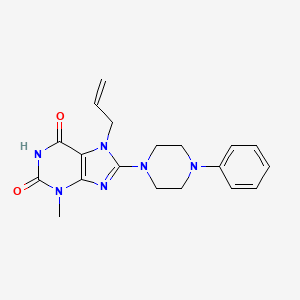 molecular formula C19H22N6O2 B2975638 7-allyl-3-methyl-8-(4-phenylpiperazin-1-yl)-1H-purine-2,6(3H,7H)-dione CAS No. 361174-93-8