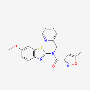 molecular formula C19H16N4O3S B2975646 N-(6-methoxybenzo[d]thiazol-2-yl)-5-methyl-N-(pyridin-2-ylmethyl)isoxazole-3-carboxamide CAS No. 946304-61-6