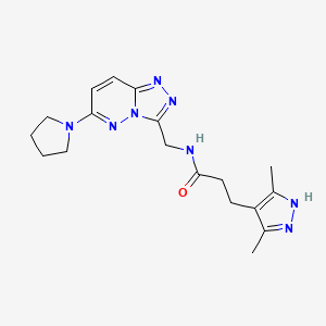 molecular formula C18H24N8O B2975659 3-(3,5-dimethyl-1H-pyrazol-4-yl)-N-((6-(pyrrolidin-1-yl)-[1,2,4]triazolo[4,3-b]pyridazin-3-yl)methyl)propanamide CAS No. 2034207-30-0