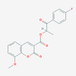 molecular formula C20H15FO6 B2975667 1-(4-氟苯基)-1-氧代丙烷-2-基 8-甲氧基-2-氧代-2H-色满-3-羧酸酯 CAS No. 923122-11-6