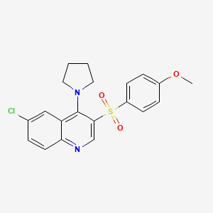 molecular formula C20H19ClN2O3S B2975673 6-Chloro-3-(4-methoxybenzenesulfonyl)-4-(pyrrolidin-1-yl)quinoline CAS No. 867040-27-5