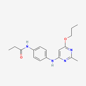 molecular formula C17H22N4O2 B2975679 N-(4-((2-methyl-6-propoxypyrimidin-4-yl)amino)phenyl)propionamide CAS No. 946303-06-6