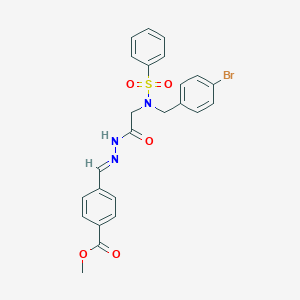 molecular formula C24H22BrN3O5S B297570 Methyl 4-(2-{[(4-bromobenzyl)(phenylsulfonyl)amino]acetyl}carbohydrazonoyl)benzoate 