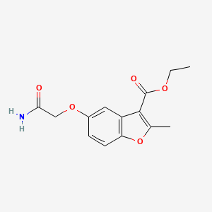 molecular formula C14H15NO5 B2975707 5-Carbamoylmethoxy-2-methyl-benzofuran-3-carboxylic acid ethyl ester CAS No. 300674-04-8